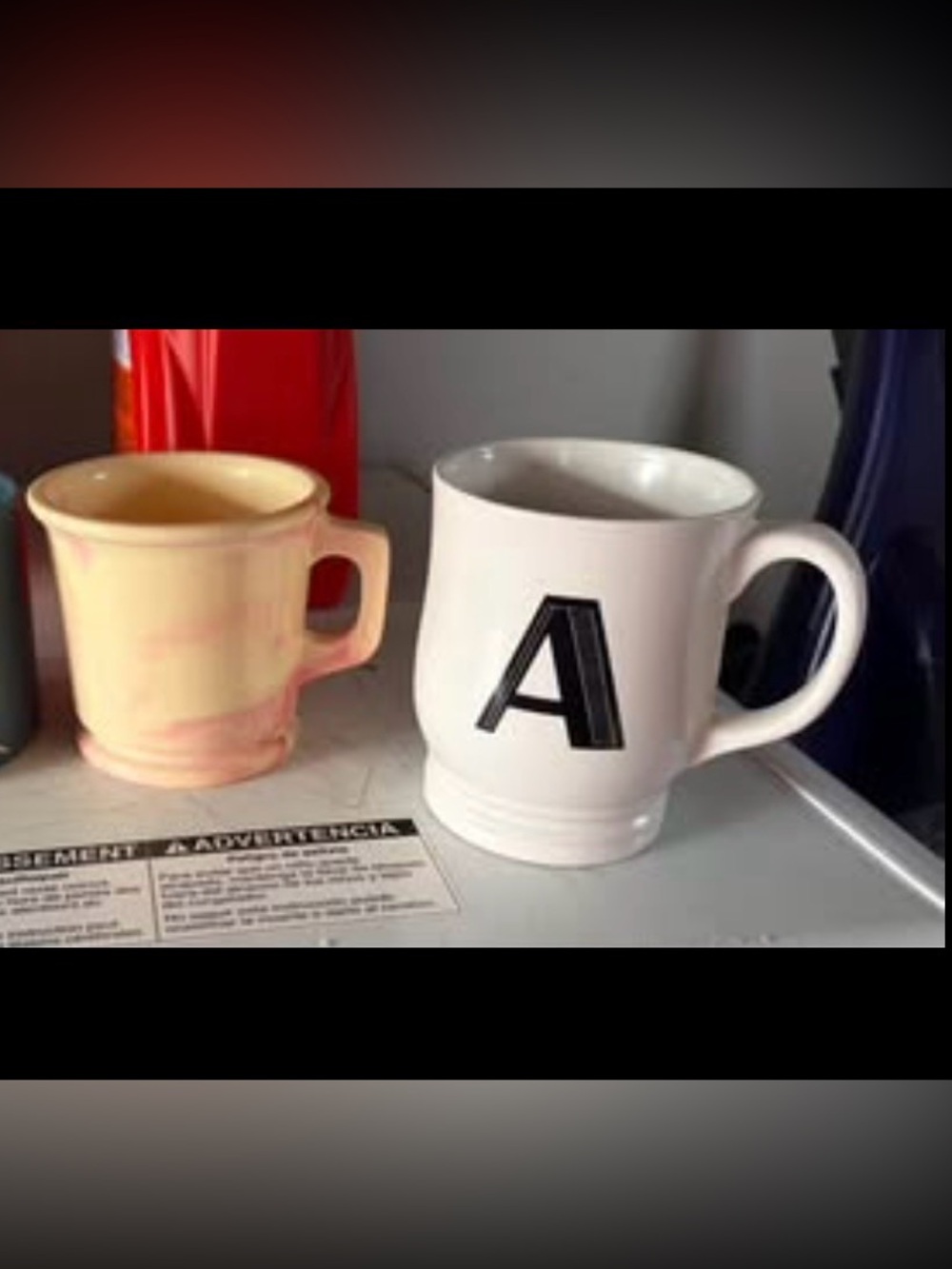2 coffee mug cups - letter A mug and plastic mug